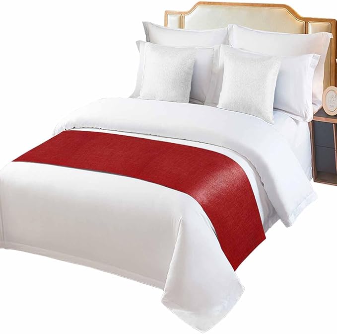 Farmhouse Red Linen Bottom Bed Runners for Bedroom Hotel,Decorative Bedding Scarf Vintage Burlap Christmas Bed End Blanket Bedding Runner Scarves for Full Size Bed,83x20in