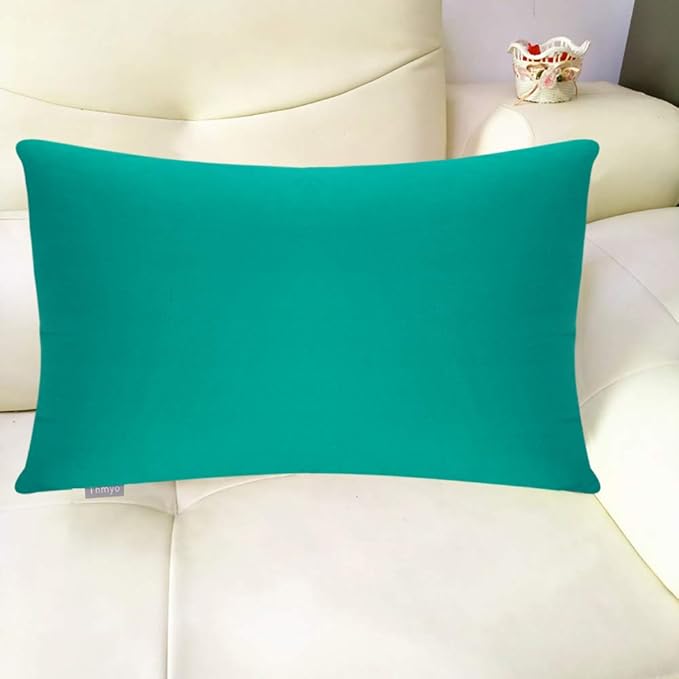 Thmyo 4-Pack 100% Cotton Lumbar Comfortable Solid Decorative Throw Pillow Case, Rectangle Cushion Cover Pillowcase Sublimation Blank Pillow Covers DIY Throw Pillowcase(12x20inch/30x50cm, Lake Blue)