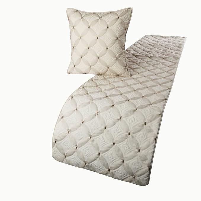 The HomeCentric King Queen Twin Ivory Bed Runner Without Pillow Cover, Full Size 68"x18" Bed Runner Without Pillow Cover, Linen Quilted & Embroidery, Modern Contemporary - Tender Love
