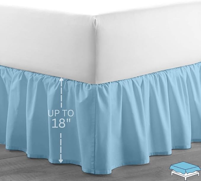 Ruffle Bed Skirt with Split Corners, Microfiber Dust Ruffled for a Perfectly Tailored Bedding Ensemble, Wrinkle and Fade Free, Easy Fit, Full Size 18 Inch Drop, Light Blue