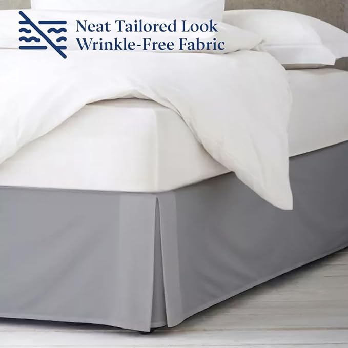 SKY BEDDINGS Luxury Pleated Full Bed Skirt with Split Corners - 14 Inch Tailored Drop - Pleated Dust Ruffle - Wrinkle-Free 100% Microfiber - Easy Fit, Soft & Durable - Light Grey