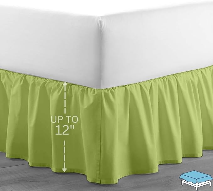Ruffle Bed Skirt with Split Corners, Microfiber Dust Ruffled for a Perfectly Tailored Bedding Ensemble, Wrinkle and Fade Free, Easy Fit, King Size 12 Inch Drop, Sage