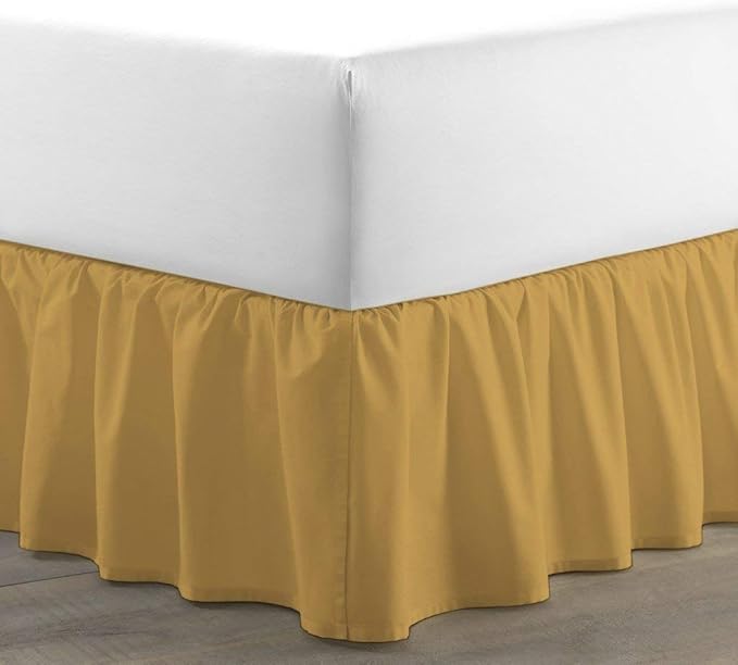 Bed Skirt - Ruffled Bed Skirt (Full, Gold) 12 Inch Drop Dust Ruffle with Platform, 100% Cotton 800 Thread Count Fabric - Dust Ruffle Bedskirt for Easy Fitting and Easy Care