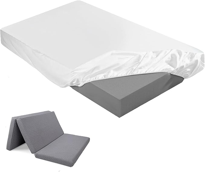 Breling Fitted Sheet (Sheet Only) Compatible with Milliard Trifold Mattress Folding Mattress Fitted Microfiber Bedsheet for Camp Bunk Rvs Bed(White,Full,4'')
