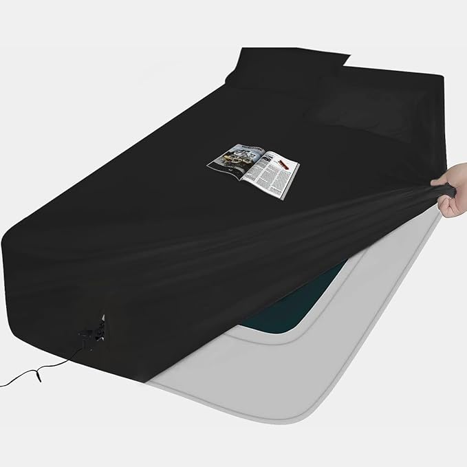 Air Mattress Sheets - 3 Pieces Set - Suitable for Inflatable mattresses 16 inches deep - can be inflated Without disassembly, Convenient, Sturdy, Easy to use air Bed Sheet (Black, Twin)