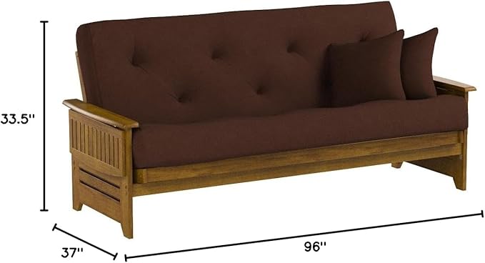 Nirvana Futons Brentwood Tray Arm Futon Sofabed Set - Full Frame, 8" Microfiber Fudge Mattress, Heritage Finish