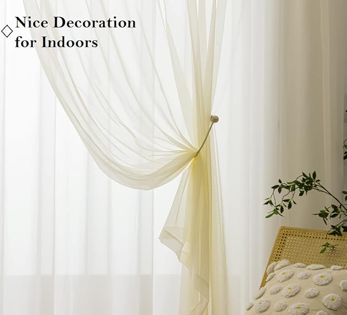 PI Living Room Sheer Curtains Grommet Panels,Translucent Voile Window Draperies for Bedroom/Villa 2 Panels (W52 X L90, Butter)