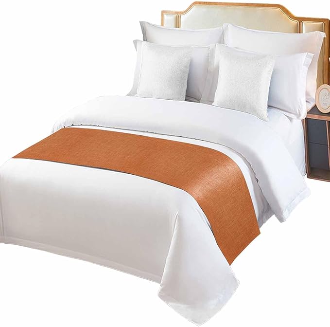 Vintage Orange Linen Burlap Bed Runners for Bedroom Hotel,Decorative Bedding Scarf Farm Fall Thanksgiving Bed End Blanket Bedding Runner Scarves for Full Size Bed,83x20in