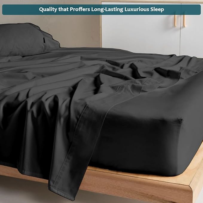 Full Size Bed Sheets Set - Luxury 338 Thread Count 100% Egyptian Cotton Sateen, Cooling Sheets, Deep Pockets with All Around Elastic for a, Hotel Quality Bedding Set (Dark Grey Solid)