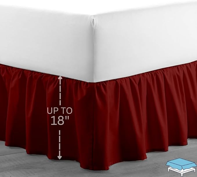 Ruffle Bed Skirt with Split Corners, Microfiber Dust Ruffled for a Perfectly Tailored Bedding Ensemble, Wrinkle and Fade Free, Easy Fit, Full Size 18 Inch Drop, Burgundy