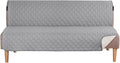 H.VERSAILTEX Reversible Futon Cover Water Repellent Armless Sofa Slipcover Washable Furniture Protector with Adjustable Elastic Strap Anti-Slip Futon Bed Cover for Dog 70" Width Seat(Light Grey/Beige)