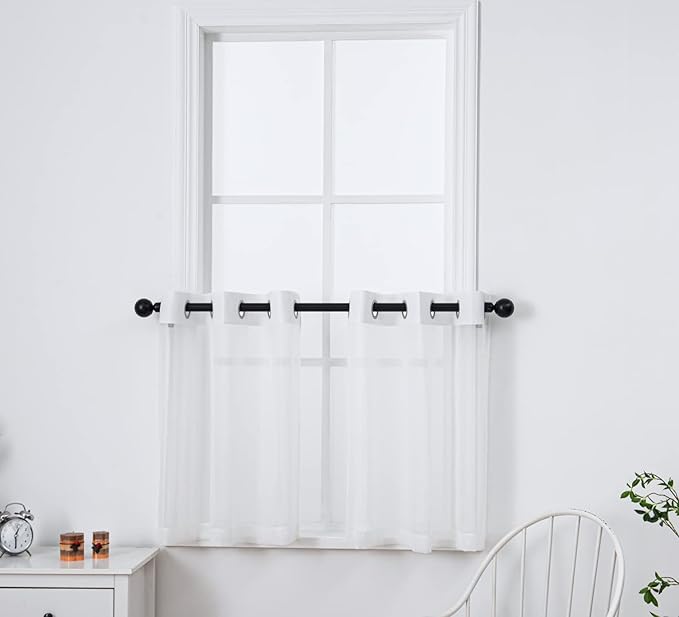 PI White Sheer Tier Curtains 30 Inches Length with Grommet,Short Voile Half Window Curtain for Kitchen/Bathroom/Farmhouse/Basement 2 Panels (W42 X L30,Optical White)