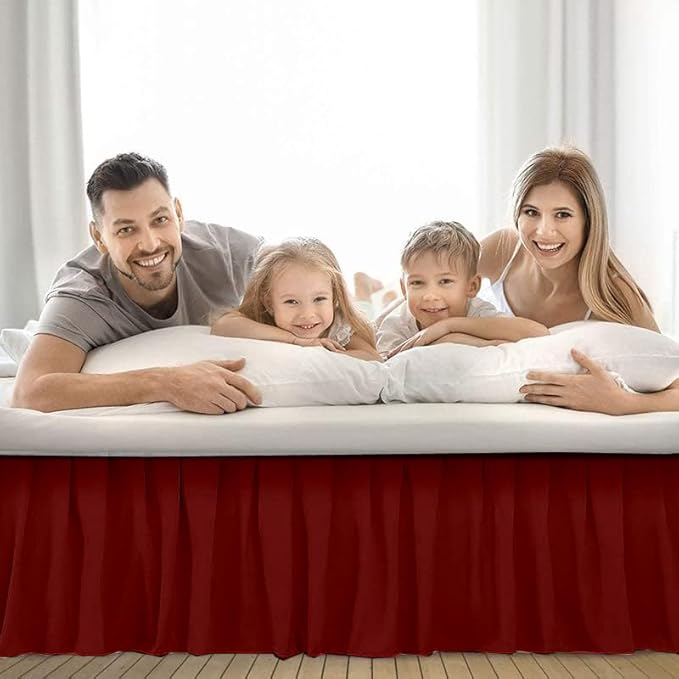 Ruffle Bed Skirt with Split Corners, Microfiber Dust Ruffled for a Perfectly Tailored Bedding Ensemble, Wrinkle and Fade Free, Easy Fit, Full Size 18 Inch Drop, Burgundy