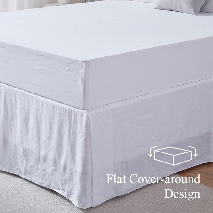 Simple&Opulence Belgian Linen Bed Skirt with Classic 14 inch Tailored Drop Dust Ruffle, Easy Fit Breathable Premium Natural Flax- Basic White, Twin