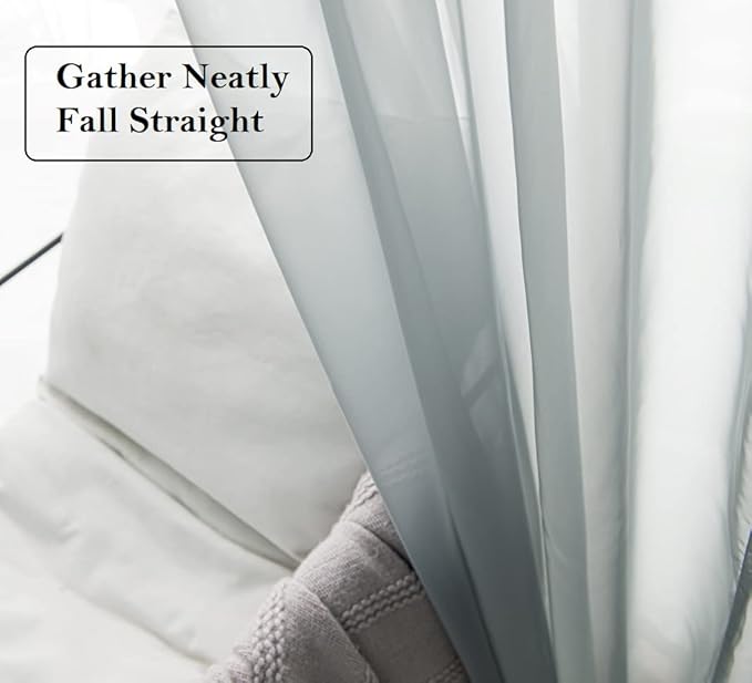 PI Grey Sheer Curtains 84 Inches Long with Grommet,Translucent Voile Textured,Casual Window Treatment for Villa/Office 2 Panels (W52 X L84, Blue Grey)