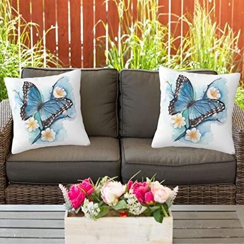 bassyil Butterfly Throw Pillow Covers Decorative Linen Pillow Cases Set of 2 Square Cushion Cover for Couch Sofa Bedroom Patio 18x18 Inch
