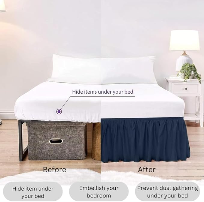 Ruffle Bed Skirt with Split Corners, Microfiber Dust Ruffled for a Perfectly Tailored Bedding Ensemble, Wrinkle and Fade Free, Easy Fit, Queen Size 21 Inch Drop, Navy Blue