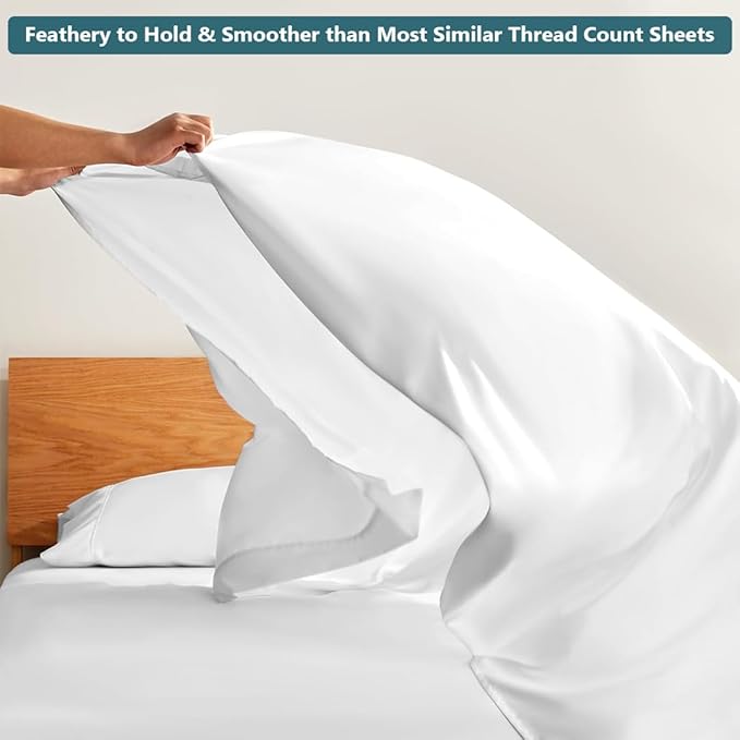 California King Sheet Set - Luxury 338 Thread Count 100% Egyptian Cotton Sateen, Deep Pocket Sheets with All Around Elastic for a, Hotel Quality Bedding Set (White Solid)