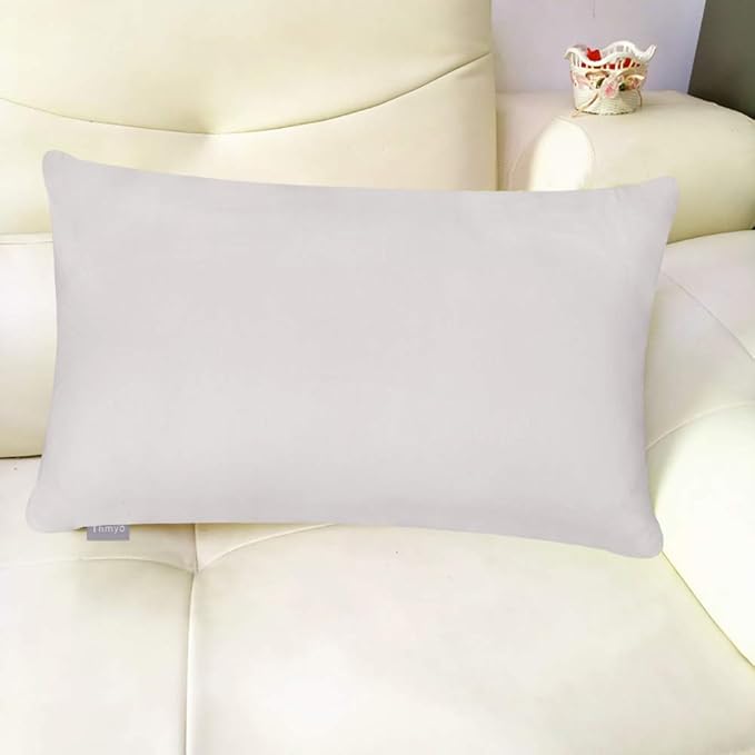 Thmyo 4-Pack 100% Cotton Lumbar Comfortable Solid Decorative Throw Pillow Case Rectangle Cushion Cover Sublimation Blank Pillow Covers DIY Throw Pillowcase(12x20inch/30x50cm,Light Silver Grey)