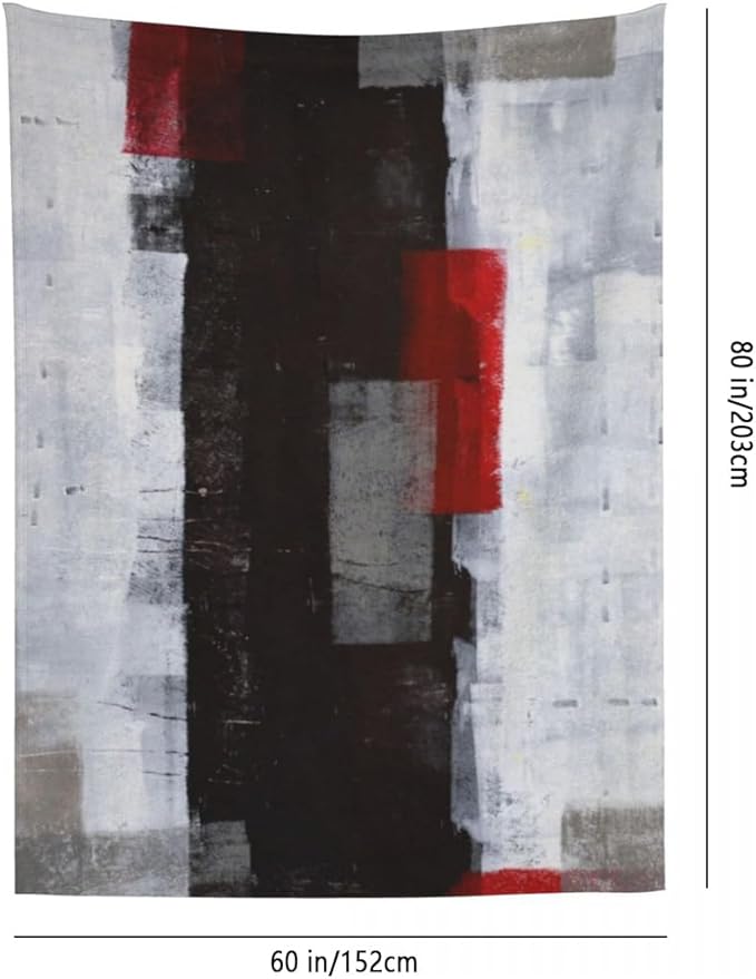 LOKMU Throw Blanket, Red Grey Abstract Art Painting Ultra-Soft Cozy Flannel Blankets, Fuzzy Plush Lightweight Modern Blanket for Couch Sofa Bedding Home Decor, 60" L x 50" W