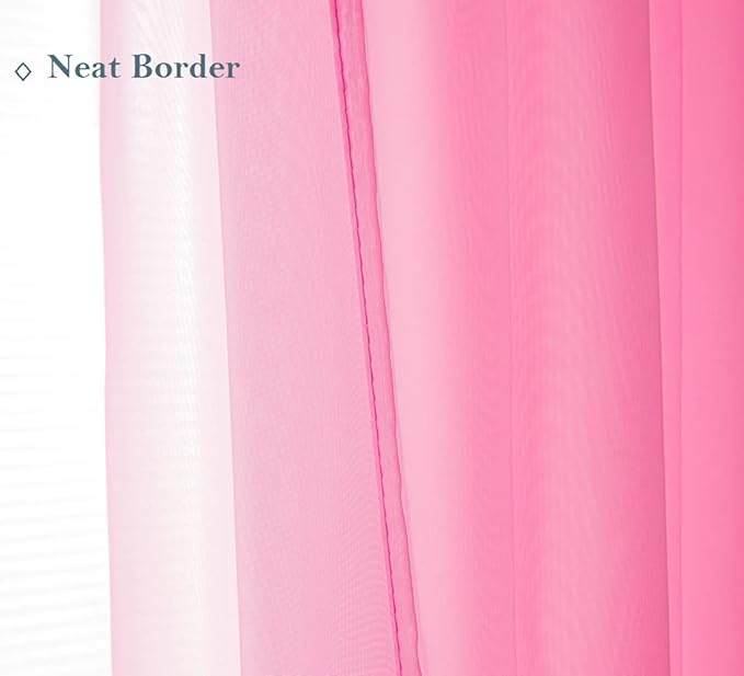 PI Pink Sheer Short Curtains 63 Inches Long with Grommet,Lightweight Voile Window Treatment for Girls Room 2 Panels (W42 X L63, Bright Pink)
