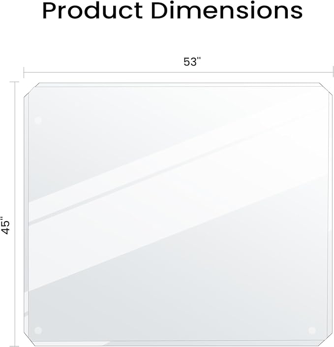 Tempered Glass Chair Mat with Patented Beveled Edge, 46”x55” 1/5" Thick Office Floor Mat for Carpet & Hardwood, w/ 12 Anti-Slip Pads