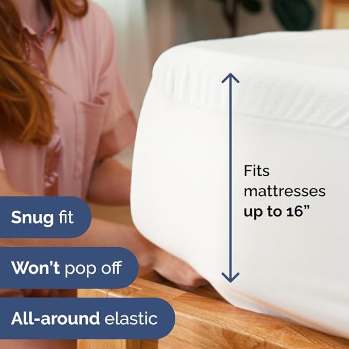 100% Waterproof Mattress Protector Or Your Money Back Queen Size-Premium Fitted Terry Cover - Noiseless, Soft & Cooling - Secure Fit up to 16” Deep Pockets -Machine Washable & Wrinkle-Free - White