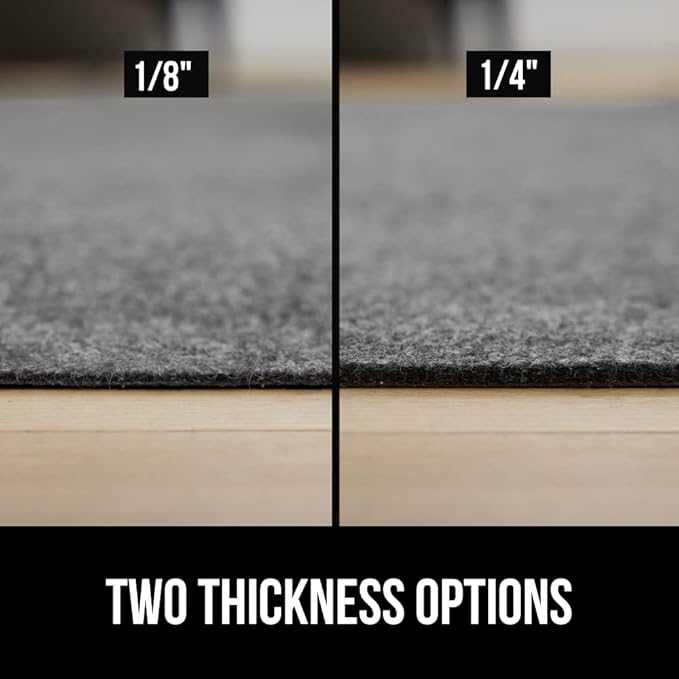 GORILLA GRIP Felt and Natural Rubber Stay in Place Slip Resistant Rug Pad, 1/4in Thick, 5x8 FT Protective Padding Under Area Rugs, Cushioned Gripper Pads, Carpet Runners, Hardwood Floors Protection