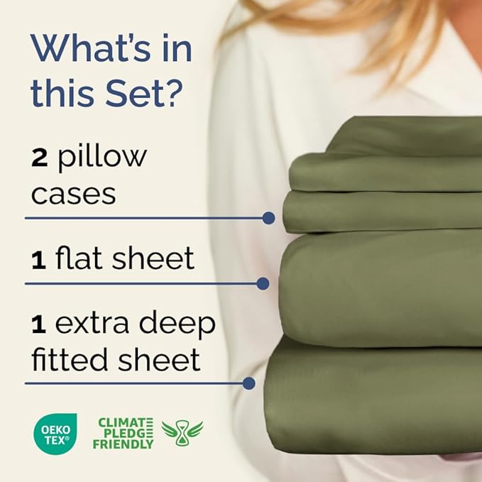 Extra Deep Pocket Cal King Sheets - 4 Piece Breathable & Cooling Bed Sheets - Hotel Luxury Sheet Set - Soft, Wrinkle Free & Comfy - Easily Fits Extra Deep Mattresses - Deep Pocket Sage Green Sheets