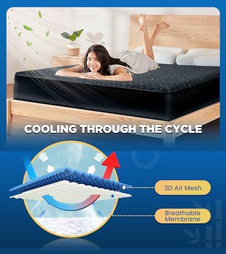 Premium 100% Waterproof Twin XL Mattress Protector, Breathable Cooling 3D Air Fabric Mattress Cover, Soft Hypoallergenic Noiseless Bed Cover Machine Washable Vinyl Free, 8-21'' Deep Pocket (Black)