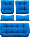 QILLOWAY Outdoor Patio Wicker Seat Cushions Group Loveseat/Two U-Shape/Two Lumbar Pillows for Patio Furniture,Wicker Loveseat,Bench,Porch,All Weather, Settee of 5 (Blue)
