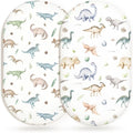 Bassinet Sheets for Baby Girls Boys 2 Pack, Fitted Baby Mattress Sheet for Rectangle, Oval, Hourglass Bassinet Mattress, Breathable Cozy & Universal Fit (Dino Pals)
