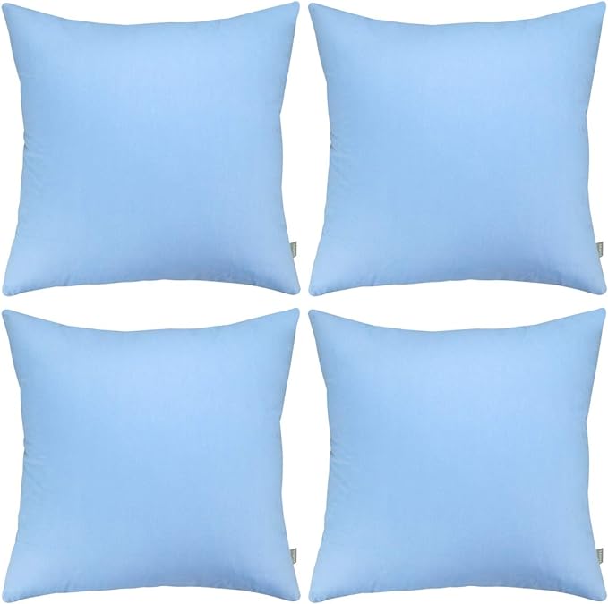 Thmyo 4-Pack 100% Cotton Comfortable Solid Decorative Throw Pillow Case, Square Cushion Cover Pillowcase Sublimation Blank Pillow Covers DIY Throw Pillowcase for Sofa(16x16 inch/ 40x40cm,Sky Blue)