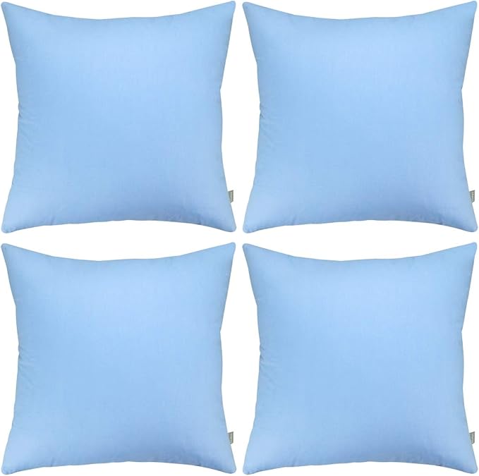 Thmyo 4-Pack 100% Cotton Comfortable Solid Decorative Throw Pillow Case, Square Cushion Cover Pillowcase Sublimation Blank Pillow Covers DIY Throw Pillowcase for Couch(18x18 inch/ 45x45cm,Sky Blue)