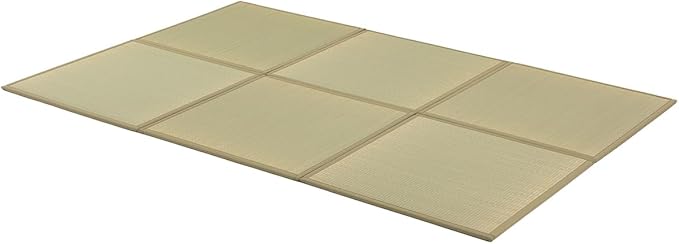 FULI Japanese Square Tatami Rug, Lightweight Igusa Mat (Japanese Rush Grass), Made in Japan (Natural, 6 Pieces)