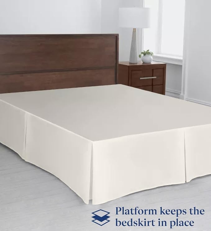 SKY BEDDINGS Luxury Pleated Full Bed Skirt with Split Corners - 16 Inch Tailored Drop - Pleated Dust Ruffle - Wrinkle-Free 100% Microfiber - Easy Fit, Soft & Durable - Ivory