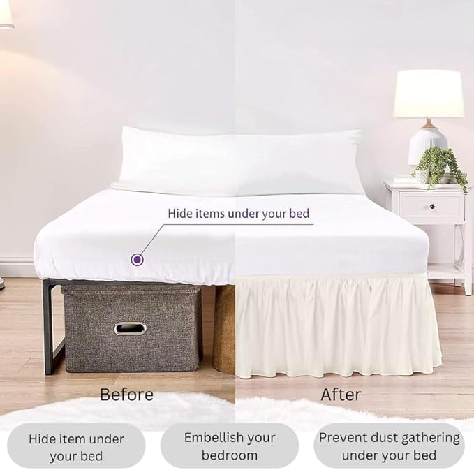 Ruffle Bed Skirt with Split Corners, Microfiber Dust Ruffled for a Perfectly Tailored Bedding Ensemble, Wrinkle and Fade Free, Easy Fit, Twin Size 18 Inch Drop, Ivory