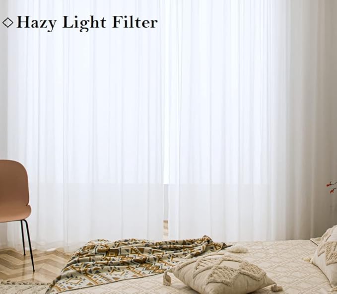 PI Clear White Sheer Curtains 108 Inches Length with Grommet Top, Voile Window Curtains Treatment for Living Room/Bedroom/Patio 1 Pair 2 Panels (W52 X L108, Optical White)