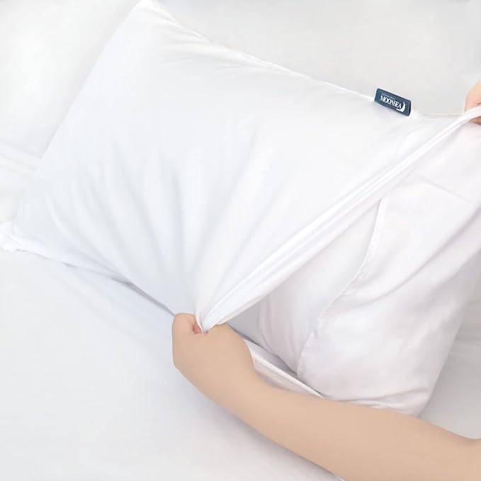 Moonsea Extra Deep Pocket Air Mattress King Sheet Set - 3Pcs Side Storage Pocket Fitted Sheet & Pillowcase King Size Deep Pocket Sheet Set Easily Fits 16in to 24in Pillow Top Air Bed Mattress-White