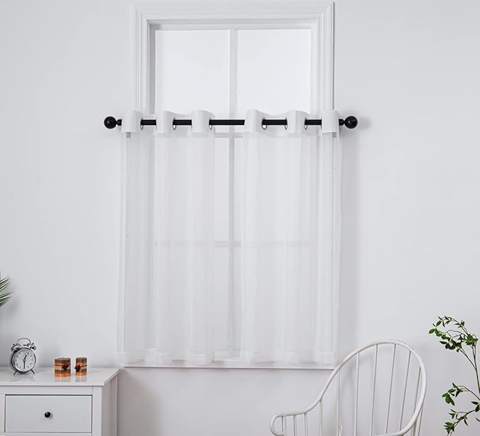 PI Ivory Sheer Curtains 45 Inches Length with Eyelets,Voile Hazy Light Filtering Small Window Curtains for Kitchen/Bathroom/Farmhouse/Basement 2 Panels(Ivory,W42XL45)