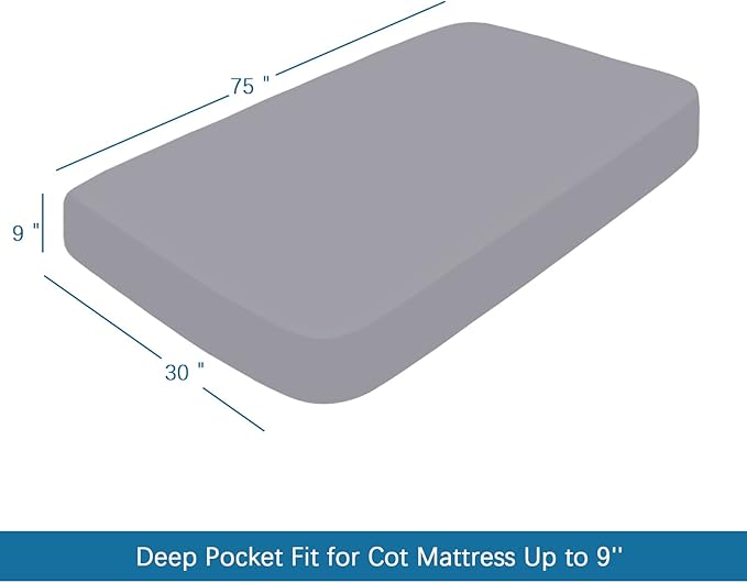 SPRINGSPIRIT Cot Sheets 30" x 75" x 9", 4 Piece Cot Sheet Set (2 Pack), Cot Size Fitted Sheets with Narrow Twin/Camp Bunk/Rvs Bunk/Guest Beds/Trifold Mattress, Grey