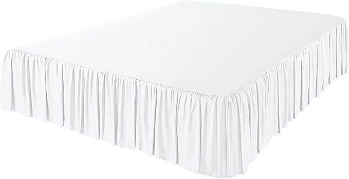 KRISHNA Ruffled Bed Skirt with Split Corners Queen, 100% Microfiber Hotel Quality, 18 Inch Drop Dust Ruffle Gathered Bedskirt with Platform, 60" x 80", White