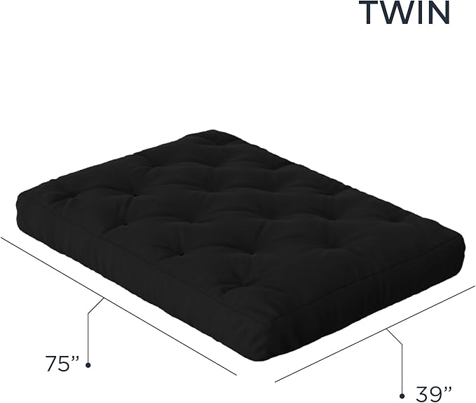 Royal Sleep Products by The Futon Factory 6 inch Foam Futon Mattress - Solid Black Cover - Twin Size - CertiPUR Certified Foams - Made in USA - Replacement Mattress - (Frame not Included)