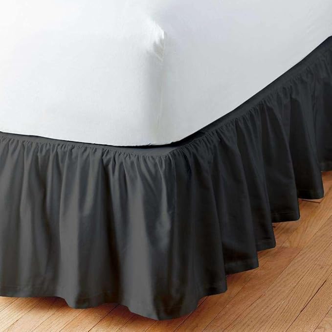 SlumberWell Full Bed Skirt with Split Corners, Soft Microfiber, 20 Inch Drop, Dark Grey Solid, Elegant Ruffled Design