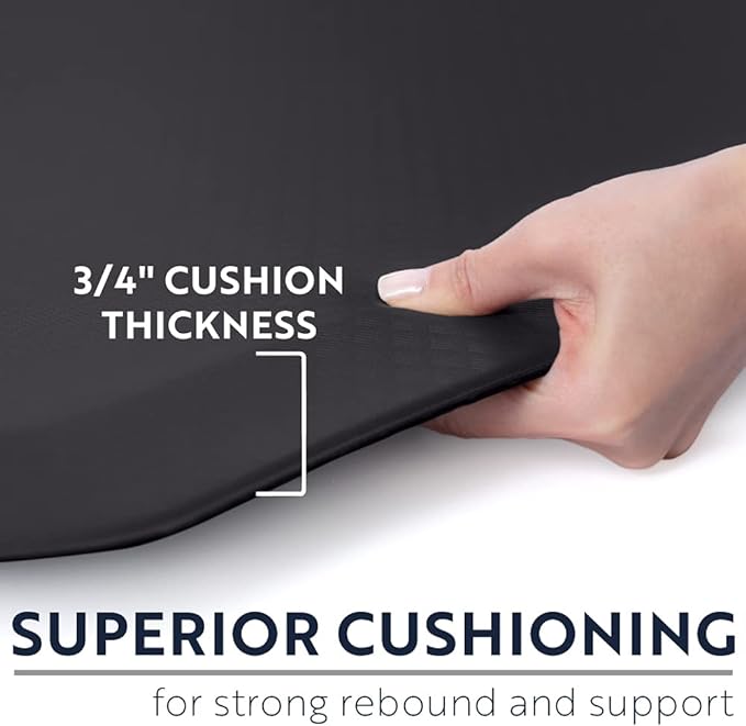 KANGAROO Thick Ergonomic Anti Fatigue Mats for Kitchen Floor, 70x24 Runner, Cushioned Standing Office Desk Mat, Waterproof Scratch Resistant Topside, Supportive All Day Comfort Padded Foam Rugs, Black
