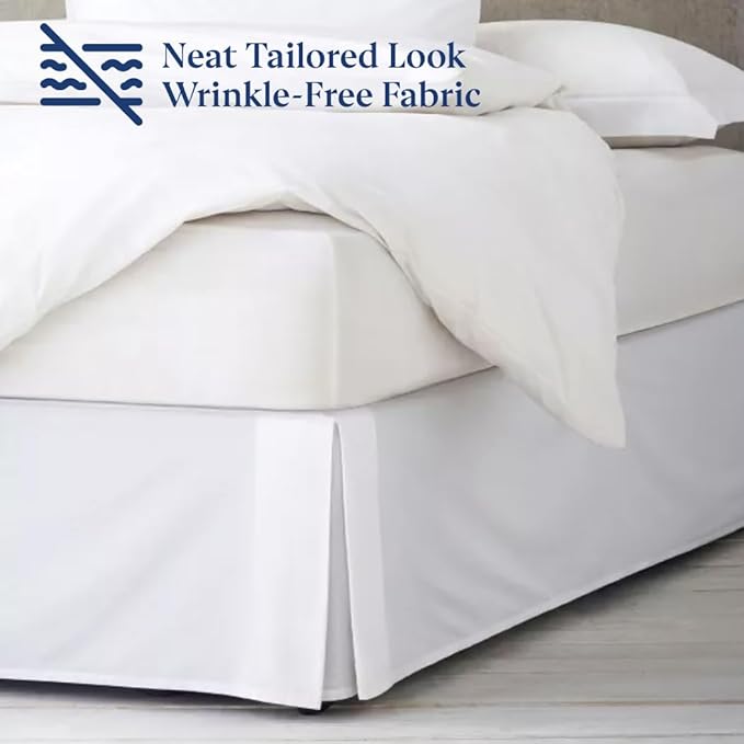SKY BEDDINGS Luxury Pleated Queen Bed Skirt with Split Corners - 12 Inch Tailored Drop - Pleated Dust Ruffle - Wrinkle-Free 100% Microfiber - Easy Fit, Soft & Durable - White