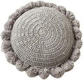 Round Throw Pillow Boho with Pom Poms Fringe Tassels, Bohemian Cute Decorative Circular Pillow with Knitted Texture for Sofa Chair, Acrylic Diameter 18 inches, Gray