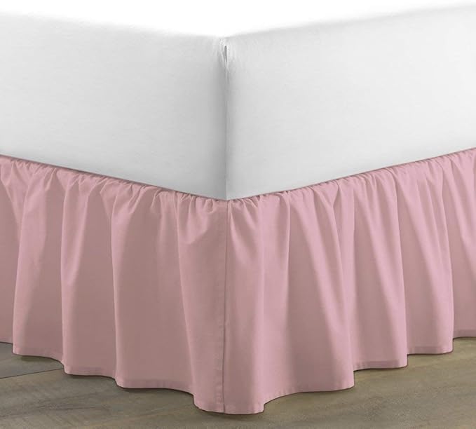 Bed Skirt - Ruffled Bed Skirt (Full, Pink) 12 Inch Drop Dust Ruffle with Platform, 100% Cotton 800 Thread Count Fabric - Dust Ruffle Bedskirt for Easy Fitting and Easy Care