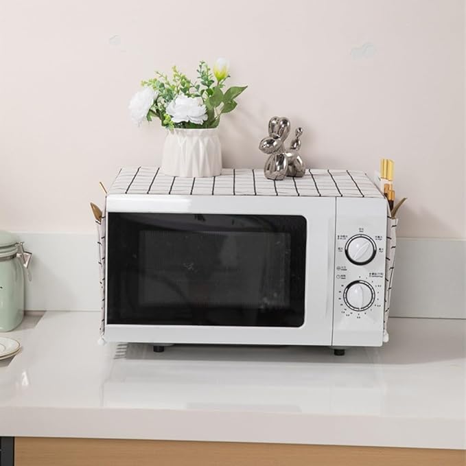 Microwave Oven Cover Dust Oil Proof Cotton Linen Waterproof Fabric Cloth Machine Protector Decorative Kitchen Appliance Cover 30 * 90cm Oven Cover Cloth Dust Cover(beige)