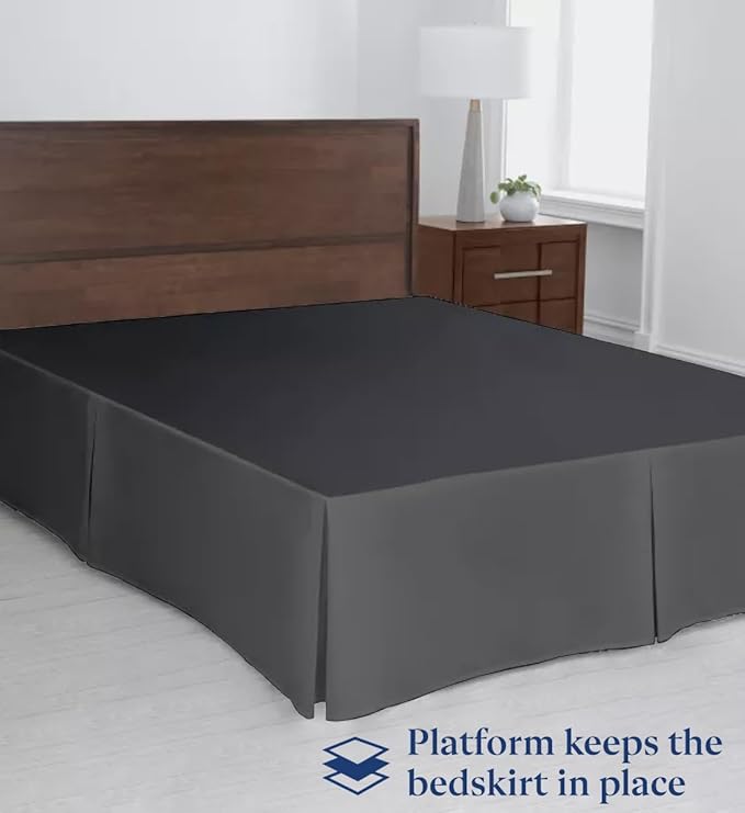 SKY BEDDINGS Luxury Pleated Full Bed Skirt with Split Corners - 16 Inch Tailored Drop - Pleated Dust Ruffle - Wrinkle-Free 100% Microfiber - Easy Fit, Soft & Durable - Dark Grey